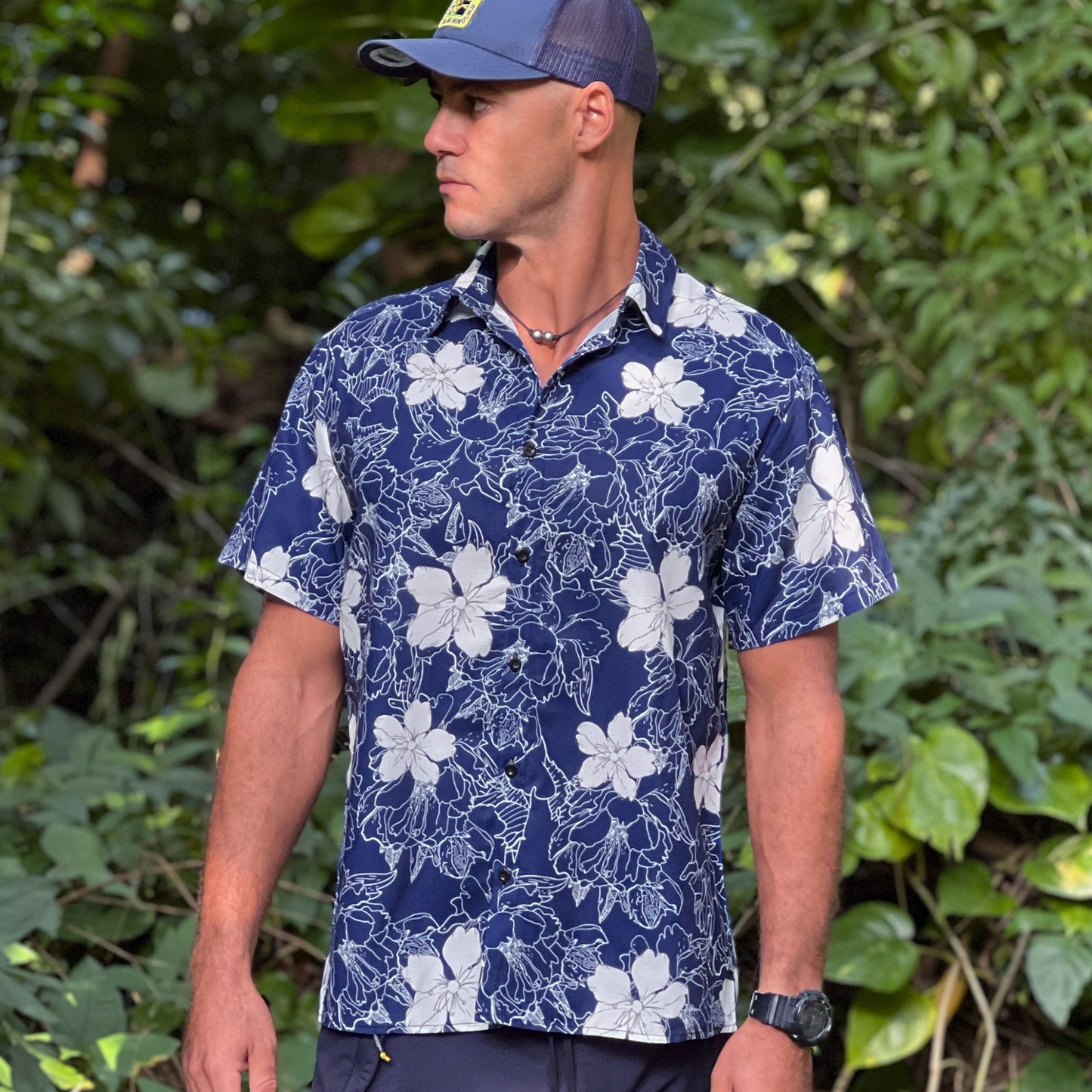 Hibiscus Hawaiian Shirt: Blue or Green - Phin Hawai'i