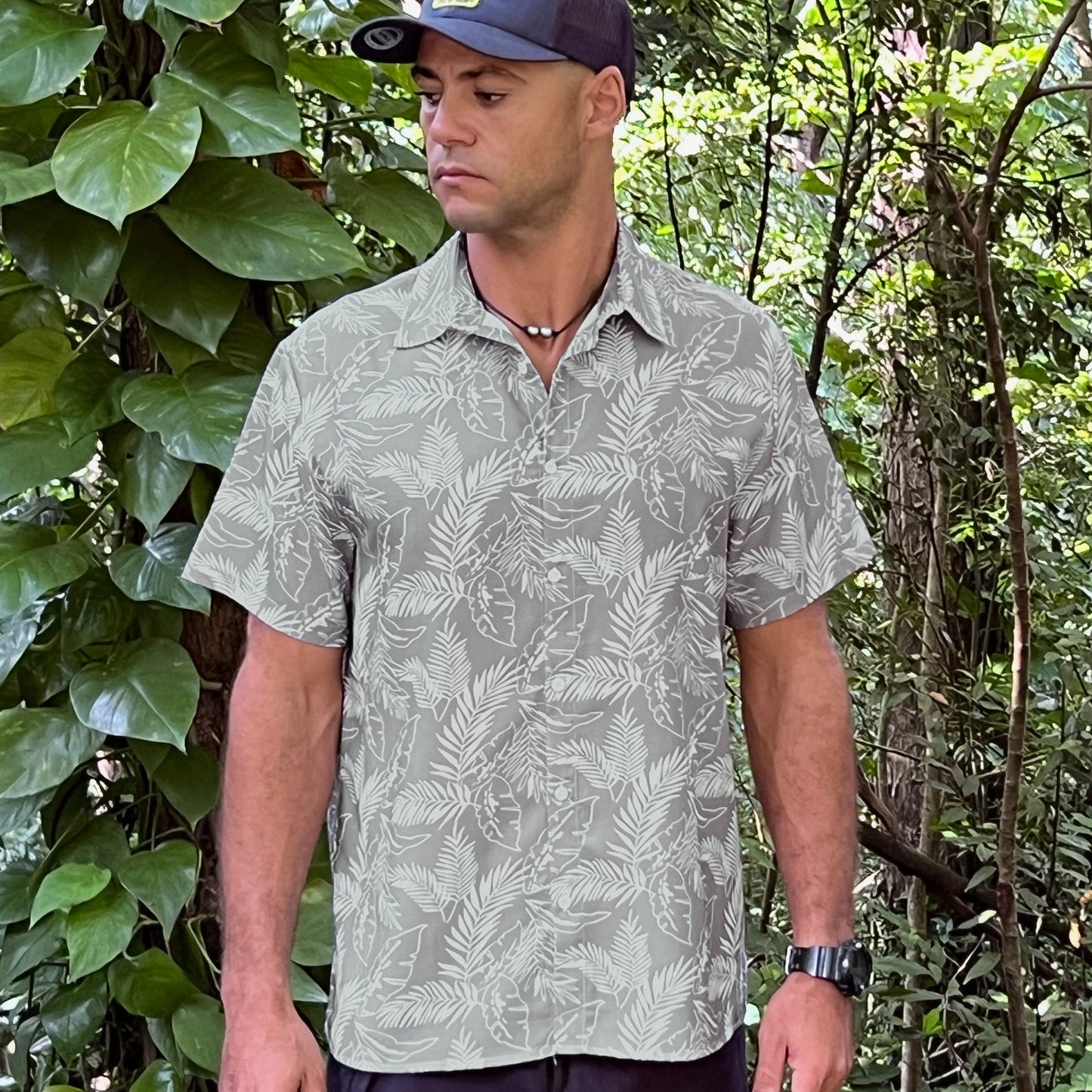 Olive Green Leaf Shirt - Phin Hawai'i