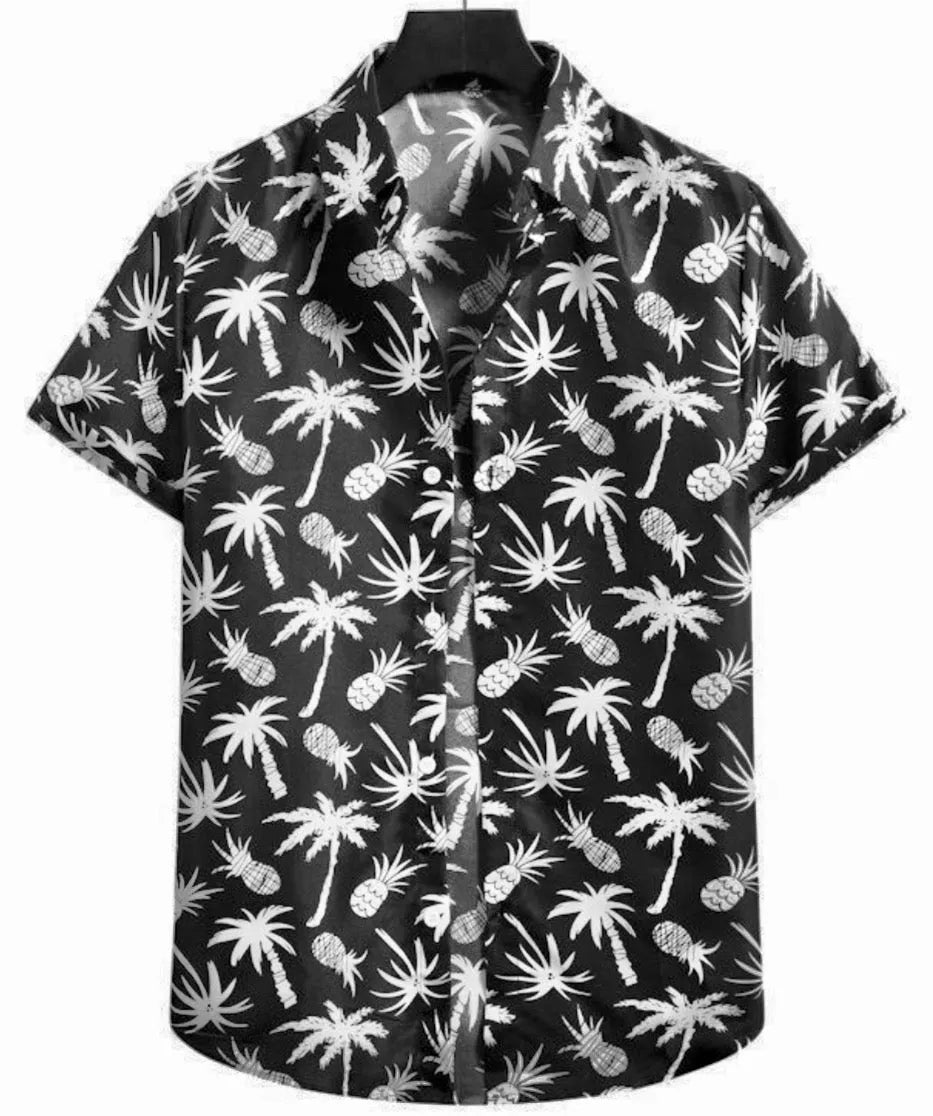 Black Palm Tree & Pineapple Shirt - Phin Hawai'i