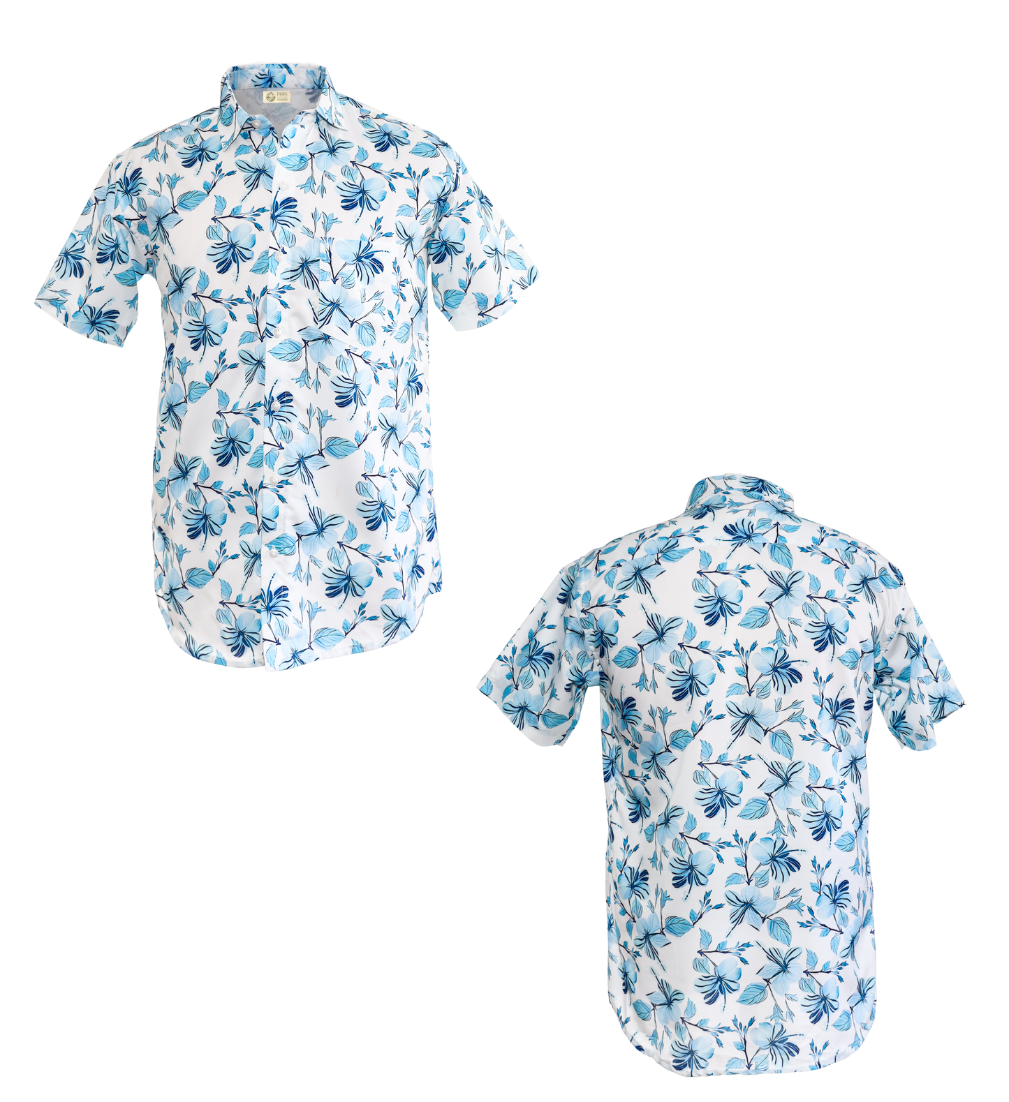 Light Blue Hibiscus White Shirt
