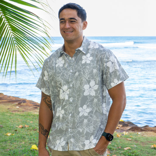 Olive Green Hibiscus Hawaiian Shirt