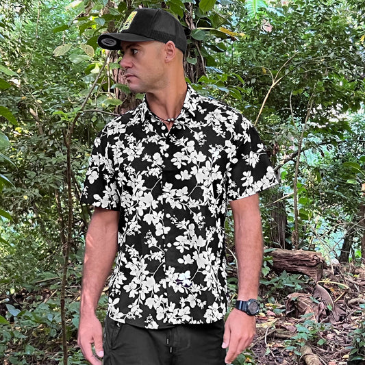 Black & White Floral Shirt - Phin Hawai'i
