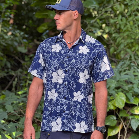 Hibiscus Hawaiian Shirt: Blue or Green - Phin Hawai'i