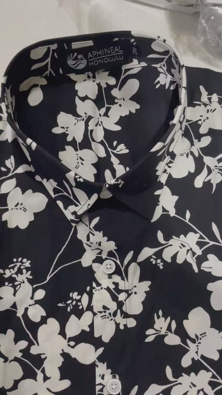 Black and white floral silhouette men's shirt