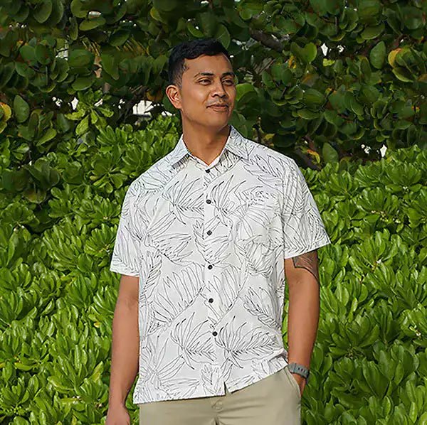 White Palm Leaf Hawaiian Shirt - Phin Hawai'i