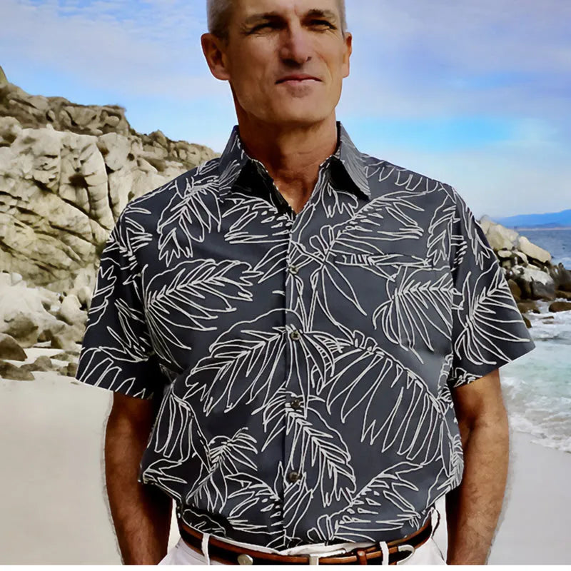 Best Hawaiian shirt for men.  Wear the spirit of aloha! The collar has a Hawaiian kapa motif, and the shirt has coconut shell buttons.